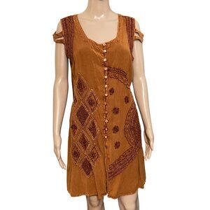 Vintage Encounter Brown Button Down Rayon Top One Size